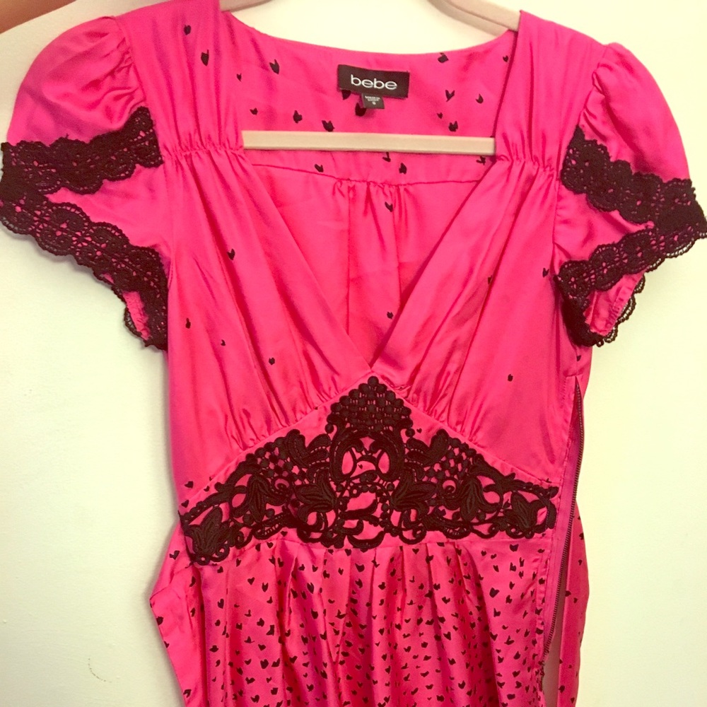 Bebe flirty dress in hot pink and black